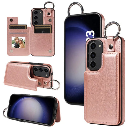 003 For Samsung Galaxy S23 Case Leather+TPU Card Holder Phone Protector Back Cover