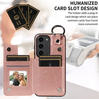 003 For Samsung Galaxy S23 Case Leather+TPU Card Holder Phone Protector Back Cover