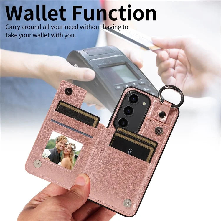 003 For Samsung Galaxy S23 Case Leather+TPU Card Holder Phone Protector Back Cover