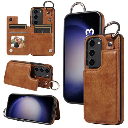 003 For Samsung Galaxy S23 Case Leather+TPU Card Holder Phone Protector Back Cover