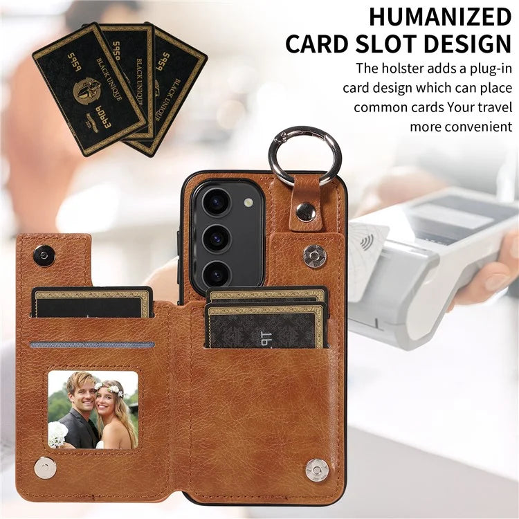 003 For Samsung Galaxy S23 Case Leather+TPU Card Holder Phone Protector Back Cover