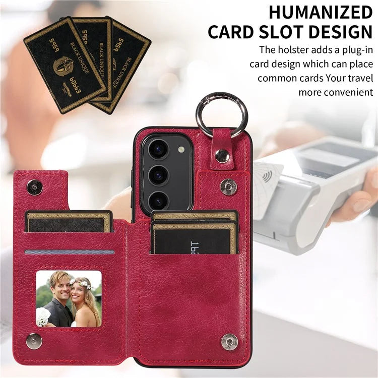 003 For Samsung Galaxy S23 Case Leather+TPU Card Holder Phone Protector Back Cover