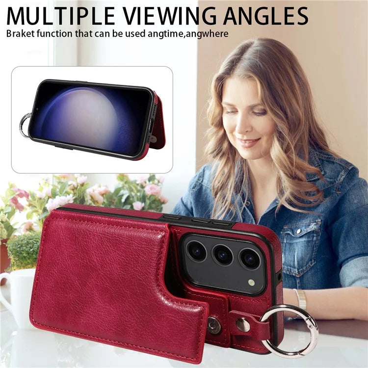 003 For Samsung Galaxy S23 Case Leather+TPU Card Holder Phone Protector Back Cover