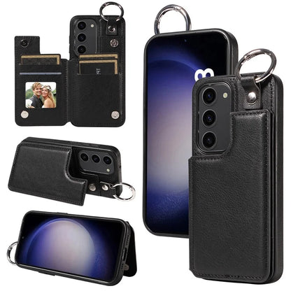 003 For Samsung Galaxy S23 Case Leather+TPU Card Holder Phone Protector Back Cover