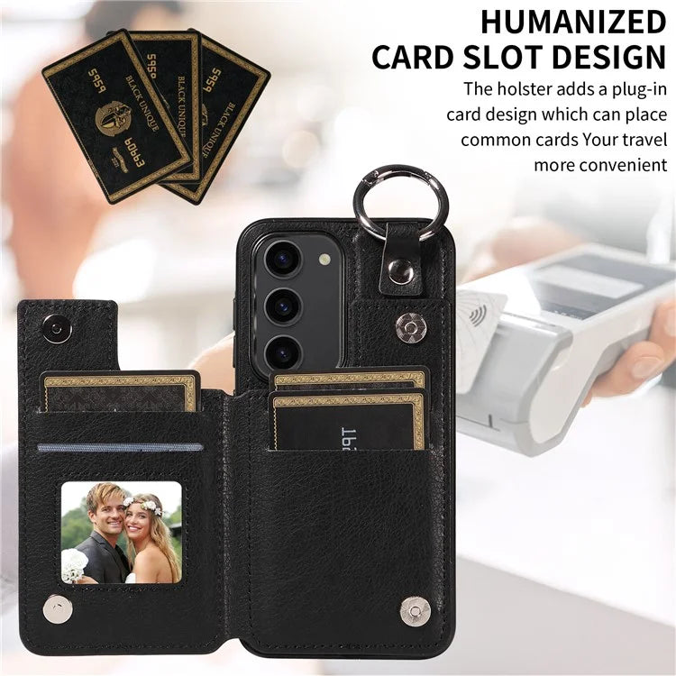 003 For Samsung Galaxy S23 Case Leather+TPU Card Holder Phone Protector Back Cover