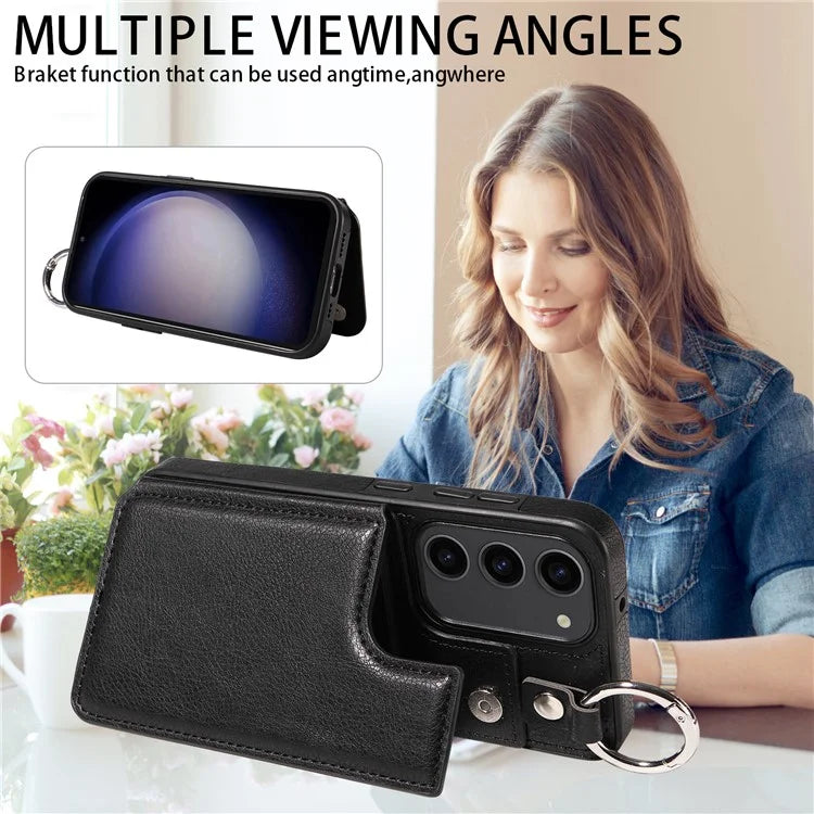 003 For Samsung Galaxy S23 Case Leather+TPU Card Holder Phone Protector Back Cover