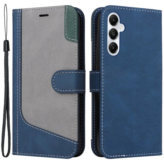 For Samsung Galaxy A05s 4G Case Three-color Splicing Leather Wallet Stand Phone Cover with Strap