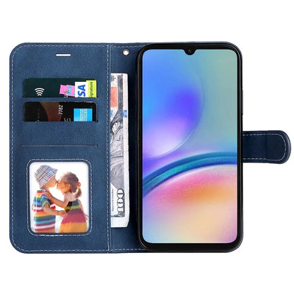 For Samsung Galaxy A05s 4G Case Three-color Splicing Leather Wallet Stand Phone Cover with Strap