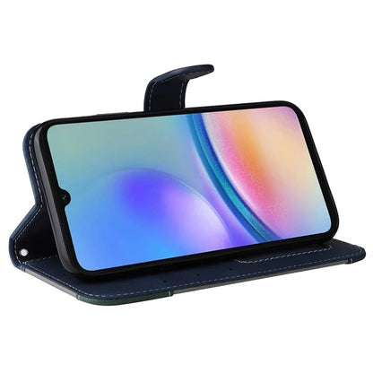 For Samsung Galaxy A05s 4G Case Three-color Splicing Leather Wallet Stand Phone Cover with Strap