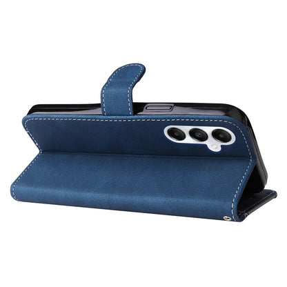For Samsung Galaxy A05s 4G Case Three-color Splicing Leather Wallet Stand Phone Cover with Strap