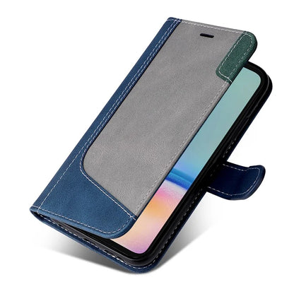 For Samsung Galaxy A05s 4G Case Three-color Splicing Leather Wallet Stand Phone Cover with Strap