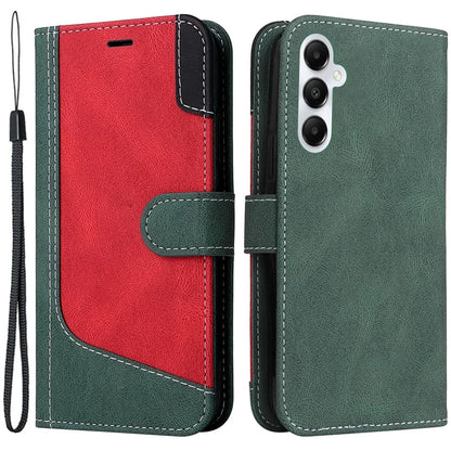 For Samsung Galaxy A05s 4G Case Three-color Splicing Leather Wallet Stand Phone Cover with Strap