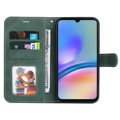 For Samsung Galaxy A05s 4G Case Three-color Splicing Leather Wallet Stand Phone Cover with Strap