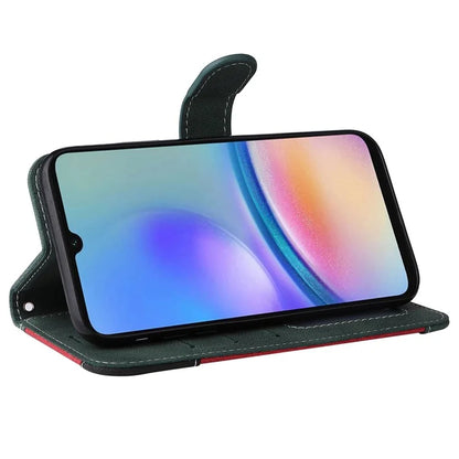 For Samsung Galaxy A05s 4G Case Three-color Splicing Leather Wallet Stand Phone Cover with Strap
