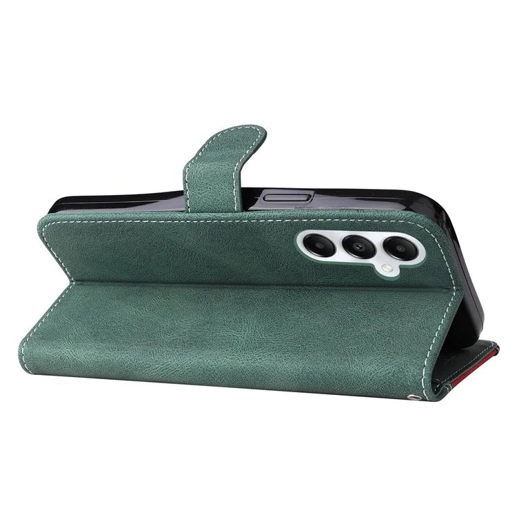 For Samsung Galaxy A05s 4G Case Three-color Splicing Leather Wallet Stand Phone Cover with Strap