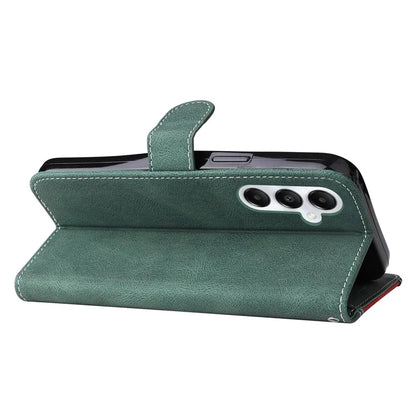 For Samsung Galaxy A05s 4G Case Three-color Splicing Leather Wallet Stand Phone Cover with Strap