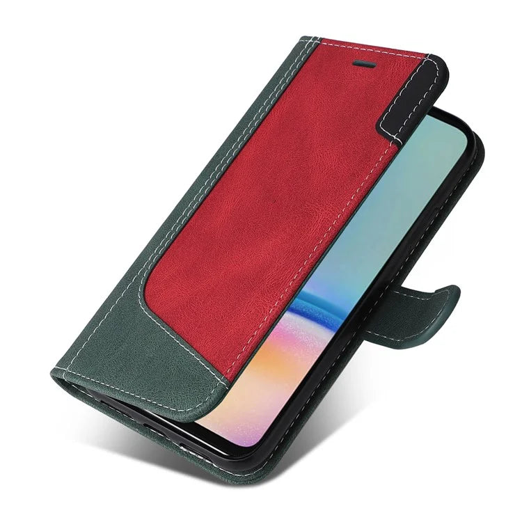 For Samsung Galaxy A05s 4G Case Three-color Splicing Leather Wallet Stand Phone Cover with Strap