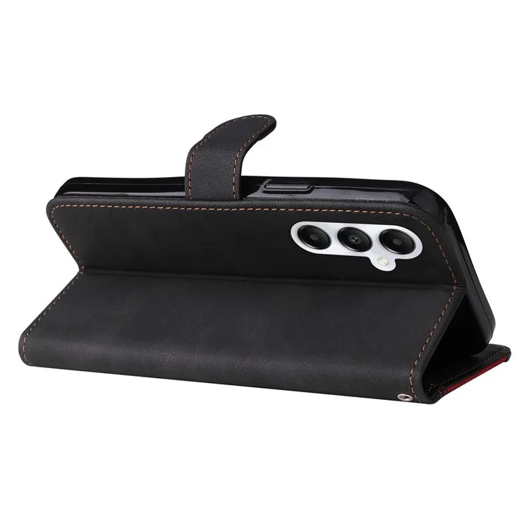 For Samsung Galaxy A05s 4G Case Three-color Splicing Leather Wallet Stand Phone Cover with Strap