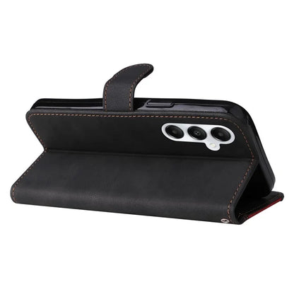 For Samsung Galaxy A05s 4G Case Three-color Splicing Leather Wallet Stand Phone Cover with Strap