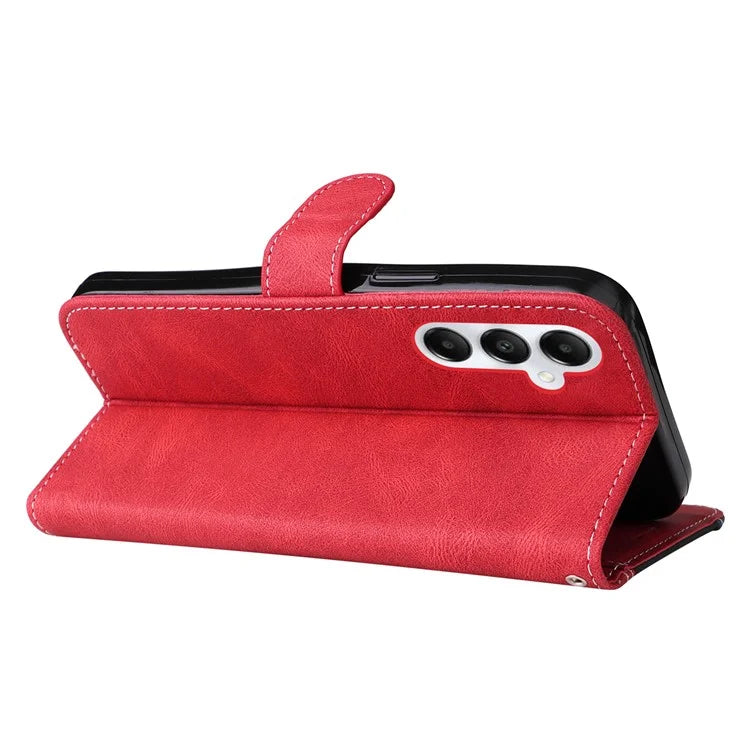 For Samsung Galaxy A05s 4G Case Three-color Splicing Leather Wallet Stand Phone Cover with Strap