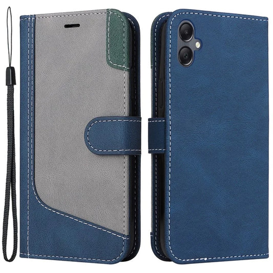 For Samsung Galaxy A05 4G Case PU Leather Wallet Three-color Splicing Stand Cover with Strap