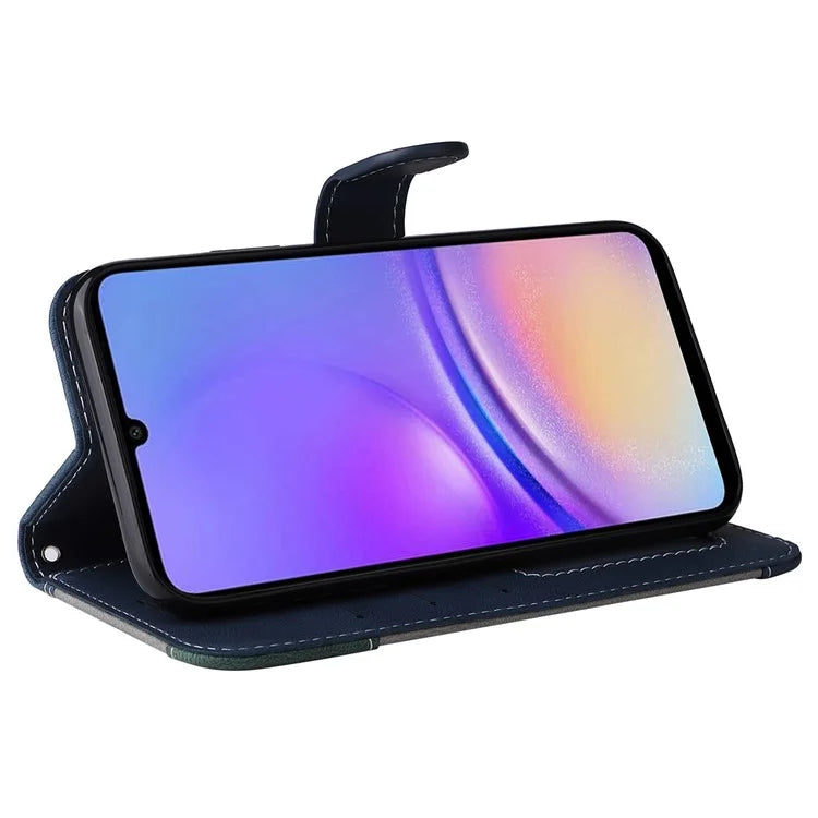 For Samsung Galaxy A05 4G Case PU Leather Wallet Three-color Splicing Stand Cover with Strap