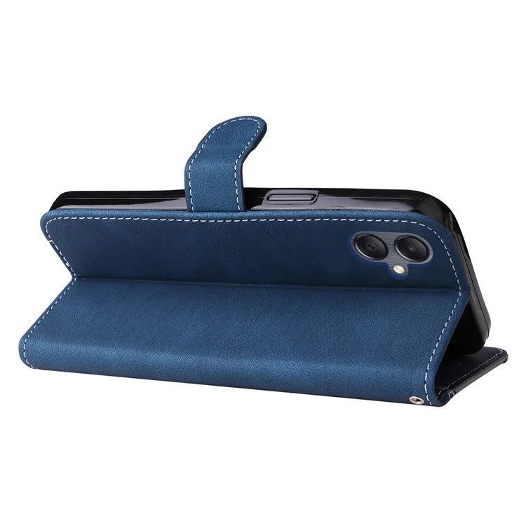 For Samsung Galaxy A05 4G Case PU Leather Wallet Three-color Splicing Stand Cover with Strap