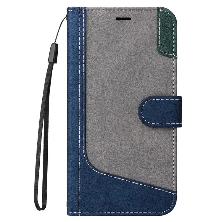 For Samsung Galaxy A05 4G Case PU Leather Wallet Three-color Splicing Stand Cover with Strap