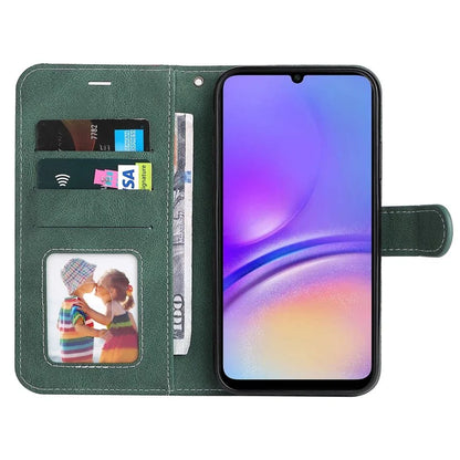For Samsung Galaxy A05 4G Case PU Leather Wallet Three-color Splicing Stand Cover with Strap