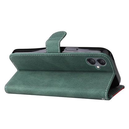 For Samsung Galaxy A05 4G Case PU Leather Wallet Three-color Splicing Stand Cover with Strap