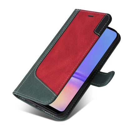 For Samsung Galaxy A05 4G Case PU Leather Wallet Three-color Splicing Stand Cover with Strap