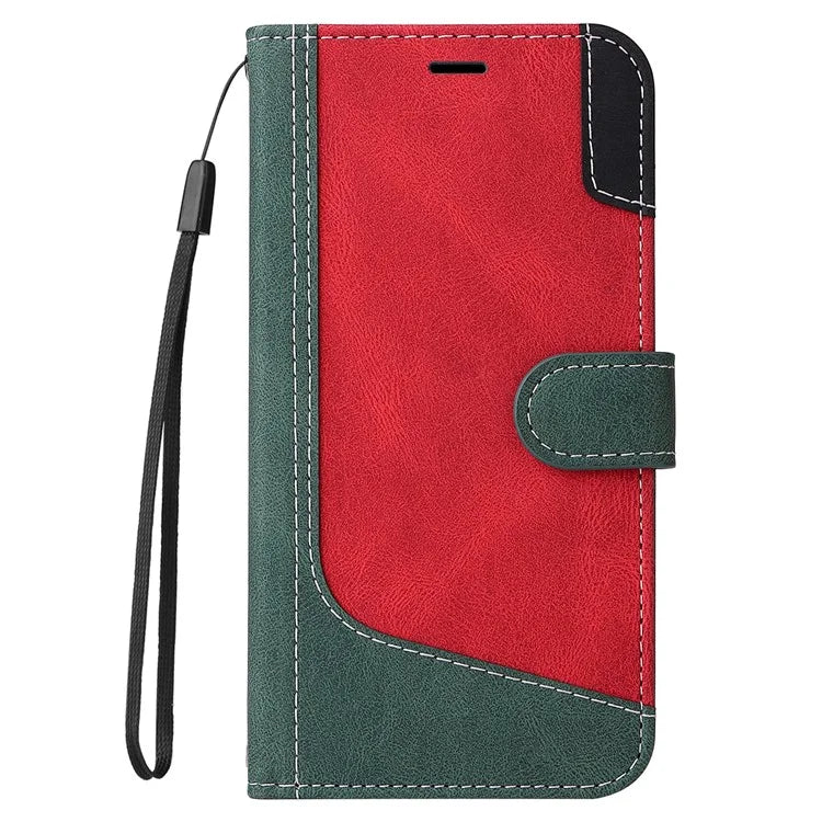 For Samsung Galaxy A05 4G Case PU Leather Wallet Three-color Splicing Stand Cover with Strap