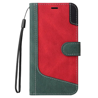 For Samsung Galaxy A05 4G Case PU Leather Wallet Three-color Splicing Stand Cover with Strap