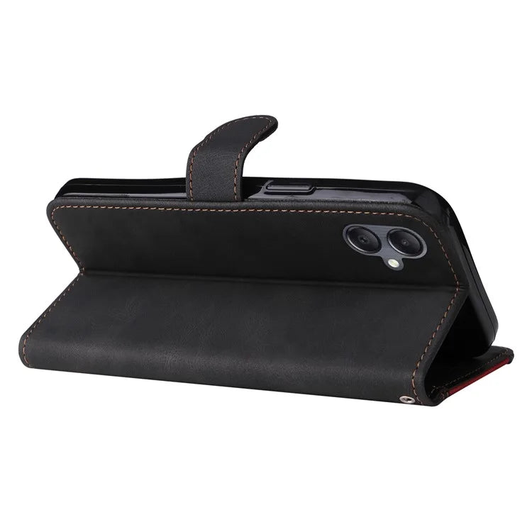 For Samsung Galaxy A05 4G Case PU Leather Wallet Three-color Splicing Stand Cover with Strap
