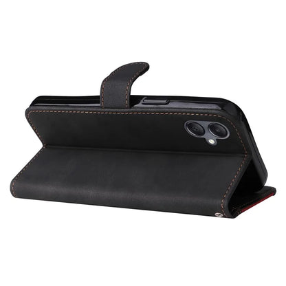 For Samsung Galaxy A05 4G Case PU Leather Wallet Three-color Splicing Stand Cover with Strap