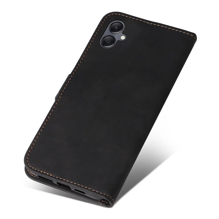 For Samsung Galaxy A05 4G Case PU Leather Wallet Three-color Splicing Stand Cover with Strap