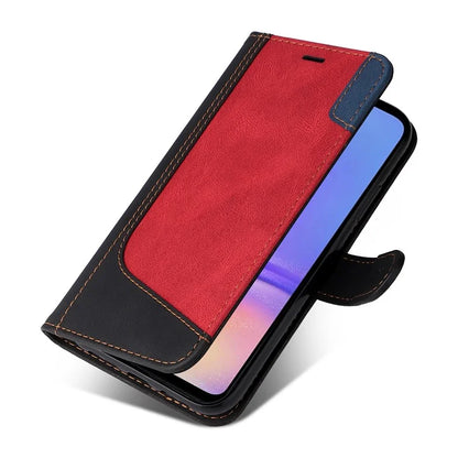 For Samsung Galaxy A05 4G Case PU Leather Wallet Three-color Splicing Stand Cover with Strap