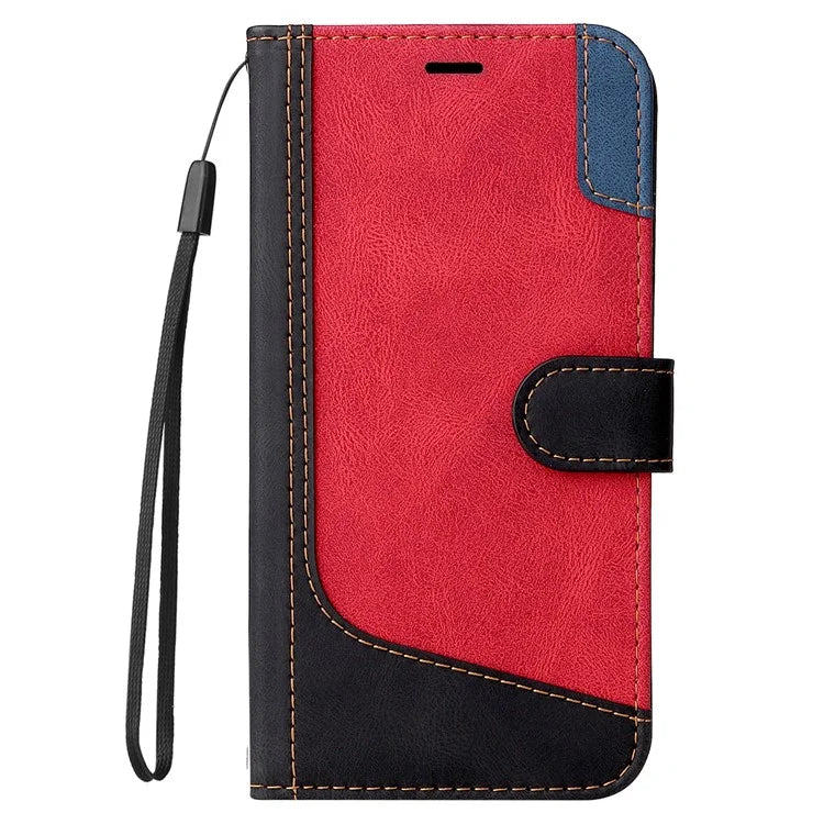 For Samsung Galaxy A05 4G Case PU Leather Wallet Three-color Splicing Stand Cover with Strap