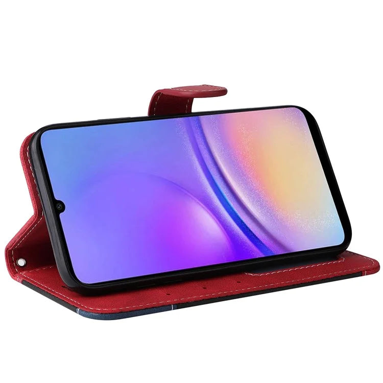 For Samsung Galaxy A05 4G Case PU Leather Wallet Three-color Splicing Stand Cover with Strap