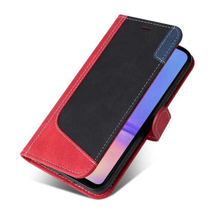 For Samsung Galaxy A05 4G Case PU Leather Wallet Three-color Splicing Stand Cover with Strap