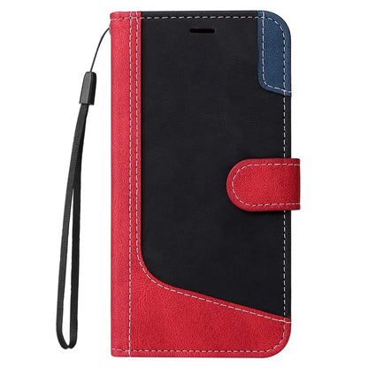 For Samsung Galaxy A05 4G Case PU Leather Wallet Three-color Splicing Stand Cover with Strap