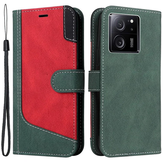 For Xiaomi 13T Pro / 13T / Redmi K60 Ultra Case Three-color Splicing Leather Wallet Cover Stand Phone Shell with Strap