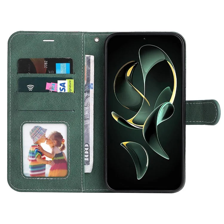 For Xiaomi 13T Pro / 13T / Redmi K60 Ultra Case Three-color Splicing Leather Wallet Cover Stand Phone Shell with Strap