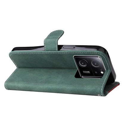 For Xiaomi 13T Pro / 13T / Redmi K60 Ultra Case Three-color Splicing Leather Wallet Cover Stand Phone Shell with Strap