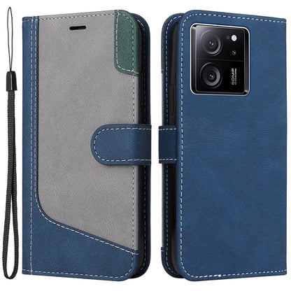 For Xiaomi 13T Pro / 13T / Redmi K60 Ultra Case Three-color Splicing Leather Wallet Cover Stand Phone Shell with Strap