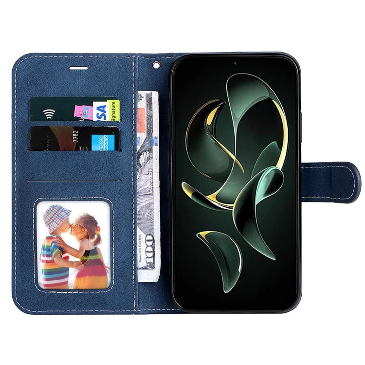 For Xiaomi 13T Pro / 13T / Redmi K60 Ultra Case Three-color Splicing Leather Wallet Cover Stand Phone Shell with Strap