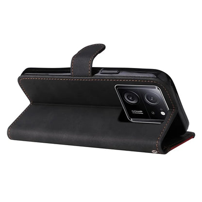 For Xiaomi 13T Pro / 13T / Redmi K60 Ultra Case Three-color Splicing Leather Wallet Cover Stand Phone Shell with Strap
