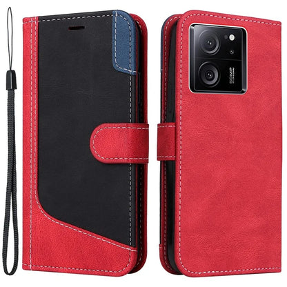 For Xiaomi 13T Pro / 13T / Redmi K60 Ultra Case Three-color Splicing Leather Wallet Cover Stand Phone Shell with Strap