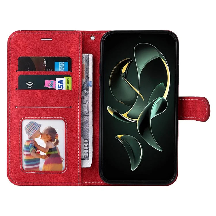 For Xiaomi 13T Pro / 13T / Redmi K60 Ultra Case Three-color Splicing Leather Wallet Cover Stand Phone Shell with Strap