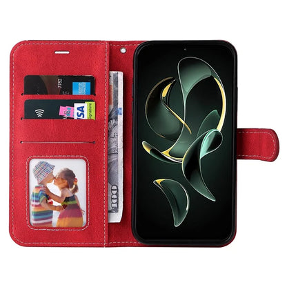 For Xiaomi 13T Pro / 13T / Redmi K60 Ultra Case Three-color Splicing Leather Wallet Cover Stand Phone Shell with Strap